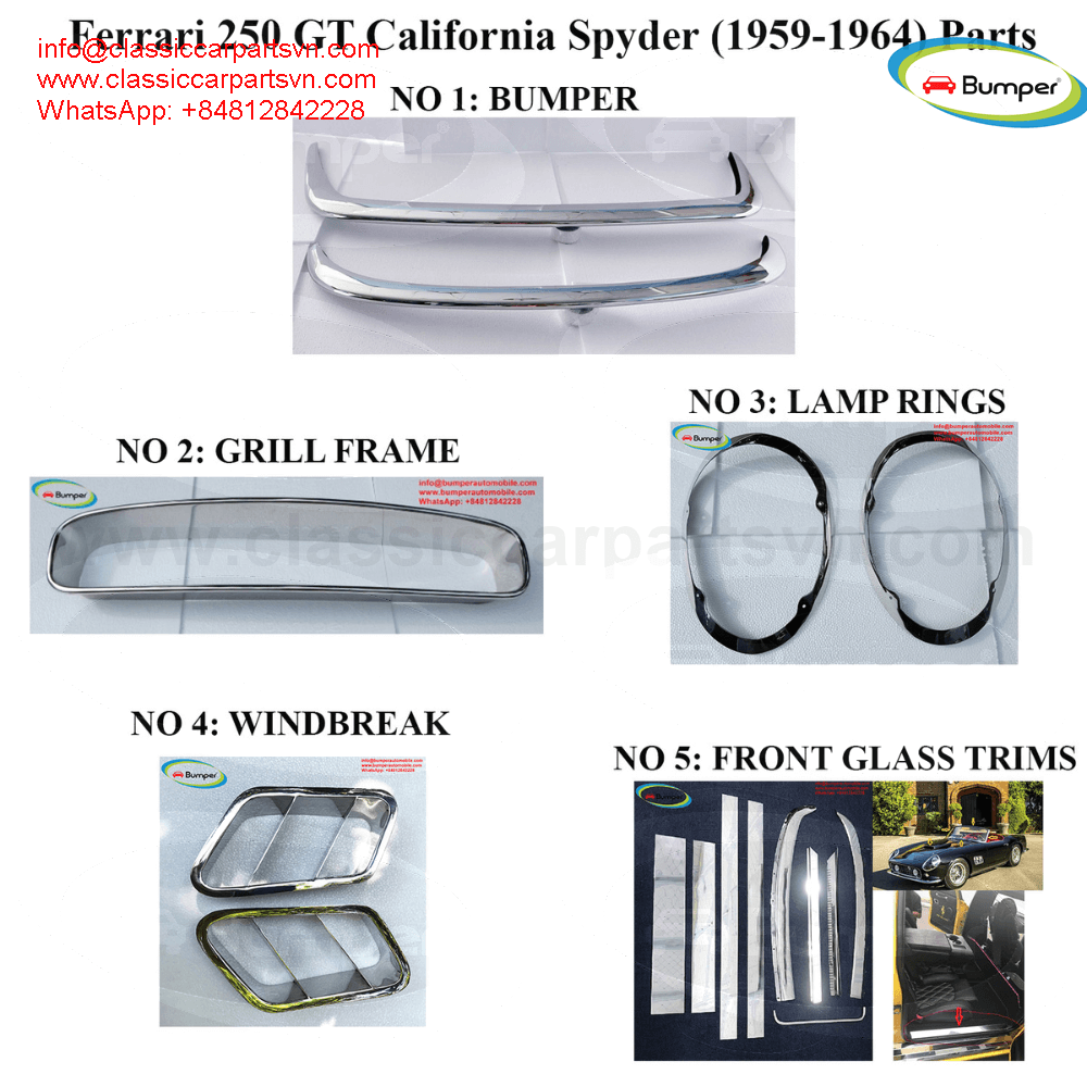Ferrari 250 GT SWB California Spyder parts by stainless steel new